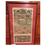 International Stock Food Co. framed advertising sign with livestock and agricultural product graphics. Farm, feed, and veterinary-related advertising collectible suitable for country store, barn, farm