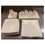 Homer Laughlin white china items as shown. Assorted group of white dinnerware and serving pieces suitable for dining, replacement pieces, resale, or collection.