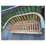 Two wood benches with simple outdoor-style construction. Benches show wear and could use refinishing. Suitable for porch, patio, garden, or project use.