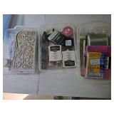 Art supplies as shown. Assorted creative supply group suitable for drawing, painting, paper crafts, scrapbooking, mixed media, card making, journaling, and other craft projects.