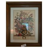 Set of three framed botanical floral prints with decorative floral studies. Better quality wall art pieces with traditional framing and classic botanical subject matter, suitable for grouped display i