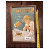 Yeast Foam framed advertising print with vintage-style baking and grocery graphics. Food-related advertising collectible suitable for general store, bakery, kitchen, pantry, or country store display.