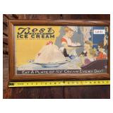Best Ice Cream framed advertising print with vintage-style ice cream and dairy graphics. Food-related advertising collectible suitable for general store, soda fountain, diner, kitchen, or country stor