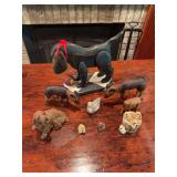Assorted animal figurines as shown. Decorative grouping includes various small animal figures suitable for shelf display, country décor, collection, or resale.