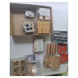 Stamps and stamp tools as shown. Assorted crafting and scrapbooking group including decorative stamps and related stamping tools suitable for card making, journaling, paper crafts, and creative projec