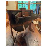 Antique apple slicer with metal cutting blades and handled frame. Primitive kitchen tool with early food-prep and country store display appeal, suitable for kitchen, pantry, farm, or antique household
