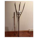 Antique rake and grabber tool as shown. Rustic hand tools with aged wood and metal construction, suitable for farm, garden, primitive, or country store display.