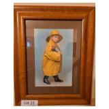 Set of six framed Uneeda Biscuit Company advertising prints. Decorative framed prints featuring vintage-style Uneeda Biscuit advertising artwork. Frames show traditional styling and display well as a 