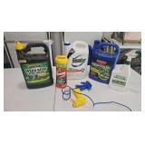 Weed and bug chemicals as shown. Assorted lawn, garden, and pest-control products suitable for outdoor maintenance use. Buyer should review labels and use according to manufacturer directions.