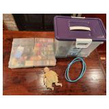 Old porcelain doll and craft items as shown. Assorted group includes a porcelain doll, small craft supplies, and related decorative pieces. Suitable for doll collectors, craft use, display, or resale.