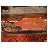Antique wooden sled with slatted seat and metal runners. Features traditional wood construction with curved front and aged patina consistent with use and age. Please review photos for condition, wear,