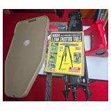 MTM Case-Gard High-Low fully adjustable bench-style shooting table with rotating shooting platform, adjustable tripod base and built-in gun rests. Components and product literature included as shown.