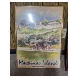 Framed Mackinac Island Art, Additional Prints & Mirror. Group of framed decorative art includes a Fort Mackinac/Mackinac Island horse-and-carriage scene, additional framed pieces and one mirror as cat