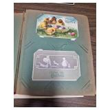 Collection of vintage postcard and greeting card albums containing numerous mounted examples, including early holiday and birthday cards, floral greetings, Thanksgiving, Christmas, Easter and Valentin