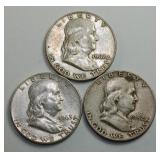 3 Franklin Half Dollars: 1963, 1952, 1962