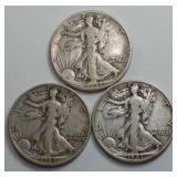 3 Walking Liberty Half Dollars: 1947, 1943, 1941