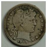 1908-D Barber Quarter