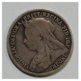 1894 Queen Victoria  British Threepence Coin