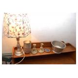 Pewter items as shown on top shelf