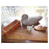 Wood box, duck, decor items as shown