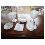 Milk glass items and Fenton basket