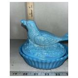 Degenhart Blue Glass Bird on Nest