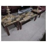 3 Pc Faux Marble Coffee and End Table Set