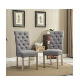 Grey Solid Wood Tufted Parsons Dining Chair (Set