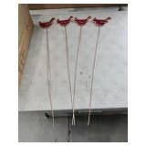 4 Copper Yard Stakes  Cardinals 31" Tall