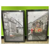 2 framed trolly pictures - 11x17in