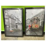 2 framed trolly pictures - 11x17in