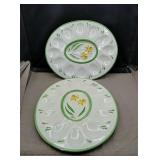 2 glass egg plates,small chip on end of each one