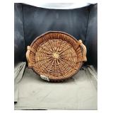 Round basket with wood handles approx 15" across