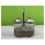 2 canisters in silverplate holder