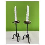 2 metal candle stick holders