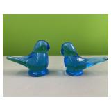 2 glass blue birds