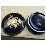 Blue and gold dish with lid-4.5"-