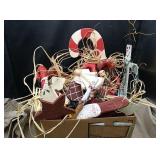 Box of Christmas tree ornaments. Most but not all