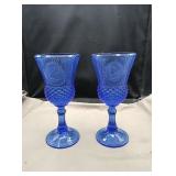 Pair of blue glass goblets-George and Martha