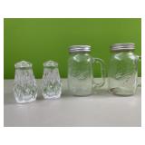 2 salt n pepper shakers - one set is ball mason