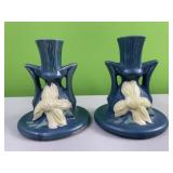 Pair of Roseville 1159-412 blue clematis pattern