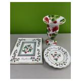 Strawberries plates, raspberry wall art. Red