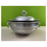 Pyrex glass bowl with silverplate holder and lid