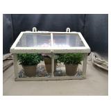 Metal and glass hanging decor approx 12×8. Top