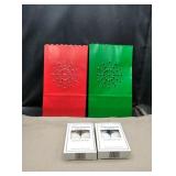 Red and green Luminarias with candles