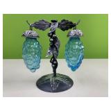 Grape blue glass salt and pepper shakers