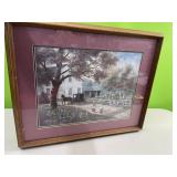 Farm house with children framed photo - 22x18in