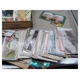 Old post cards and cards in John Ruskin cigar box