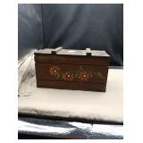Wooden box with orange flowers approx 9.5 x 5