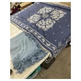 2 throw blankets / solid blue one has some stains
